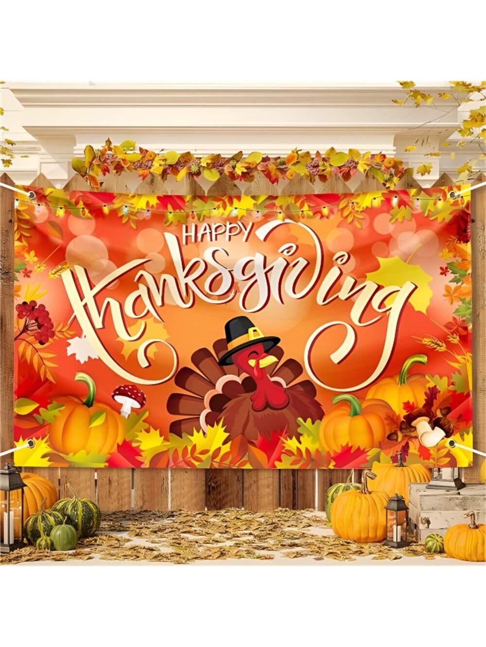 Large Thanksgiving Banner Decorations Outdoor 72x44 Inch,Turkey Maple Leaf
